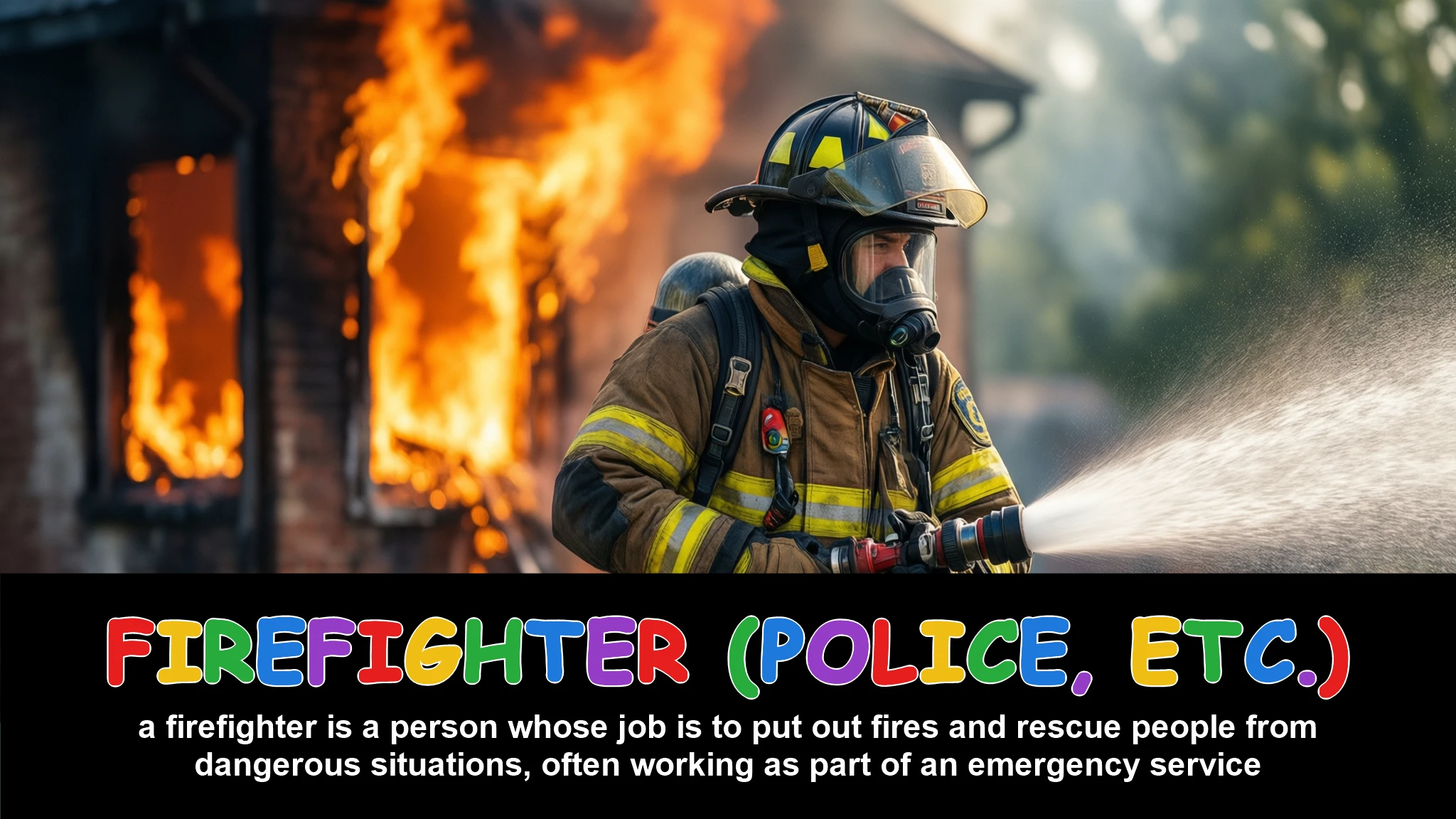 English Illustration for firefighter (police, etc.)
